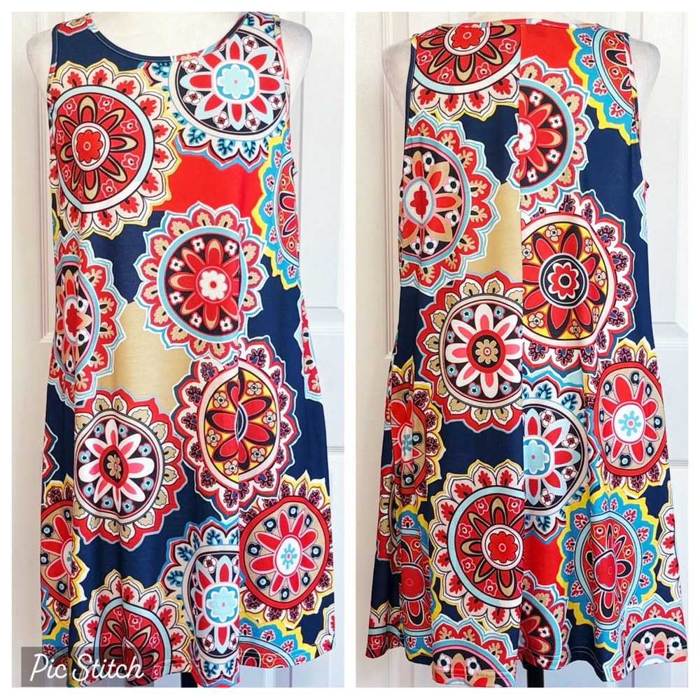 NWT Lamilus Colorful Floral Mandala A-Line Swing Mini Tank Dress